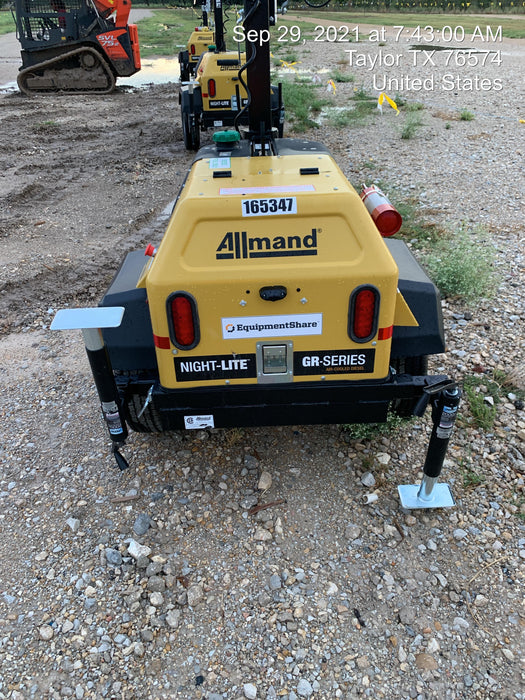 2021 Allmand NLV3GR (4) LED Light Fixture 350W, 23' Vertical Mast, 3kW Prime, Towable, Deep Sea L401, Leveling Jacks, Yanmar T4F 5.8hp