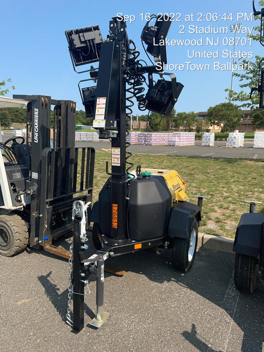 Allmand NLV3GR (4) LED Light Fixture 350W, 23' Vertical Mast, 3kW Prime, Towable, Deep Sea L401, Leveling Jacks, Yanmar T4F 5.8hp