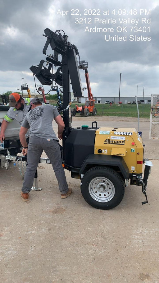 2022 Allmand NLV3GR (4) LED Light Fixture 350W, 23' Vertical Mast, 3kW Prime, Towable, Deep Sea L401, Leveling Jacks, Yanmar T4F 5.8hp