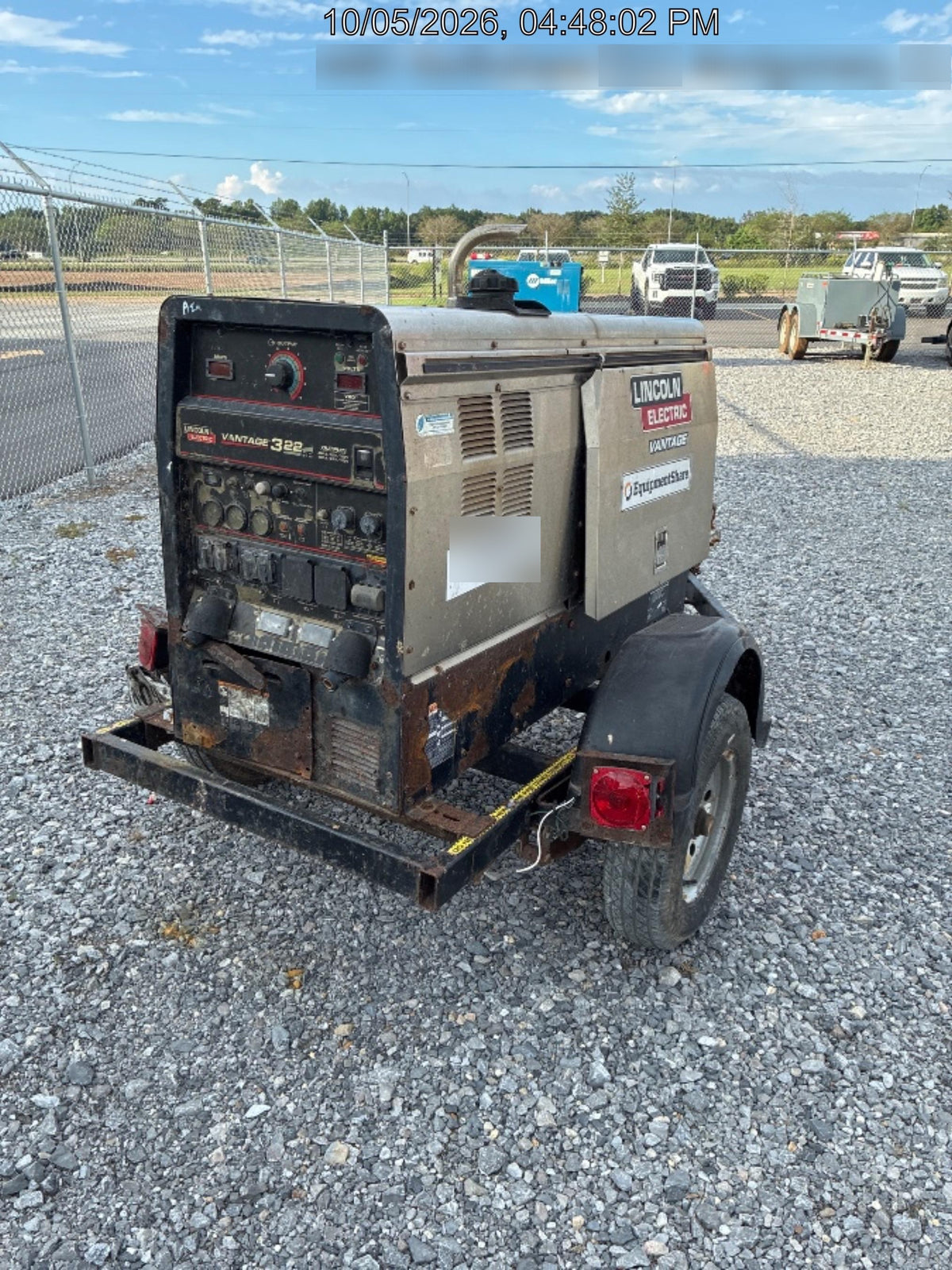 2019 Lincoln Electric Vantage 322 Welder Ready-Pak 3, Two wheel trailer, Fender and Light kit, Cable Rack