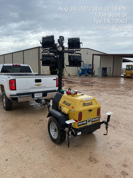 2022 Allmand NLV3GR (4) LED Light Fixture 350W, 23' Vertical Mast, 3kW Prime, Towable, ES Decals, T3