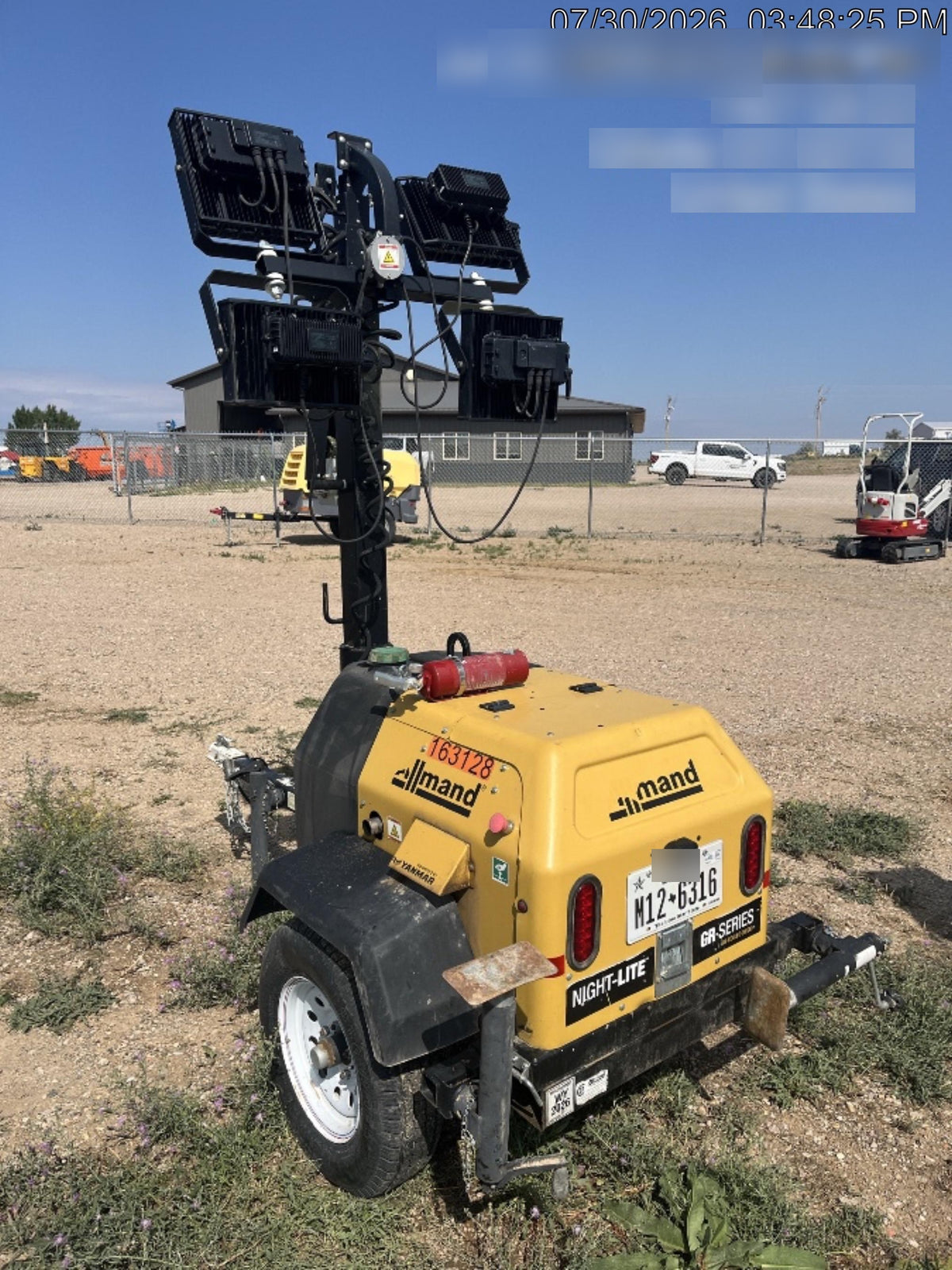 2021 Allmand NLV3GR (4) LED Light Fixture 350W, 23' Vertical Mast, 3kW Prime, Towable, Deep Sea L401, Leveling Jacks, Yanmar T4F 5.8hp