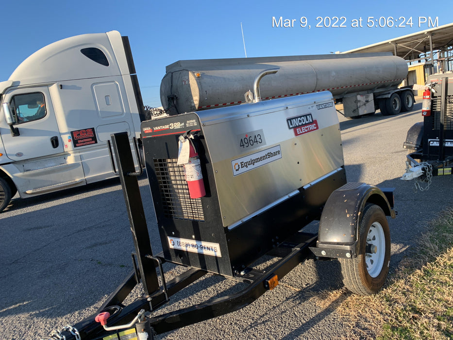 2019 Lincoln Electric Vantage 322 Ready-Pak 3, Two Wheel Trailer, Fender and Light Kit, Cable Rack