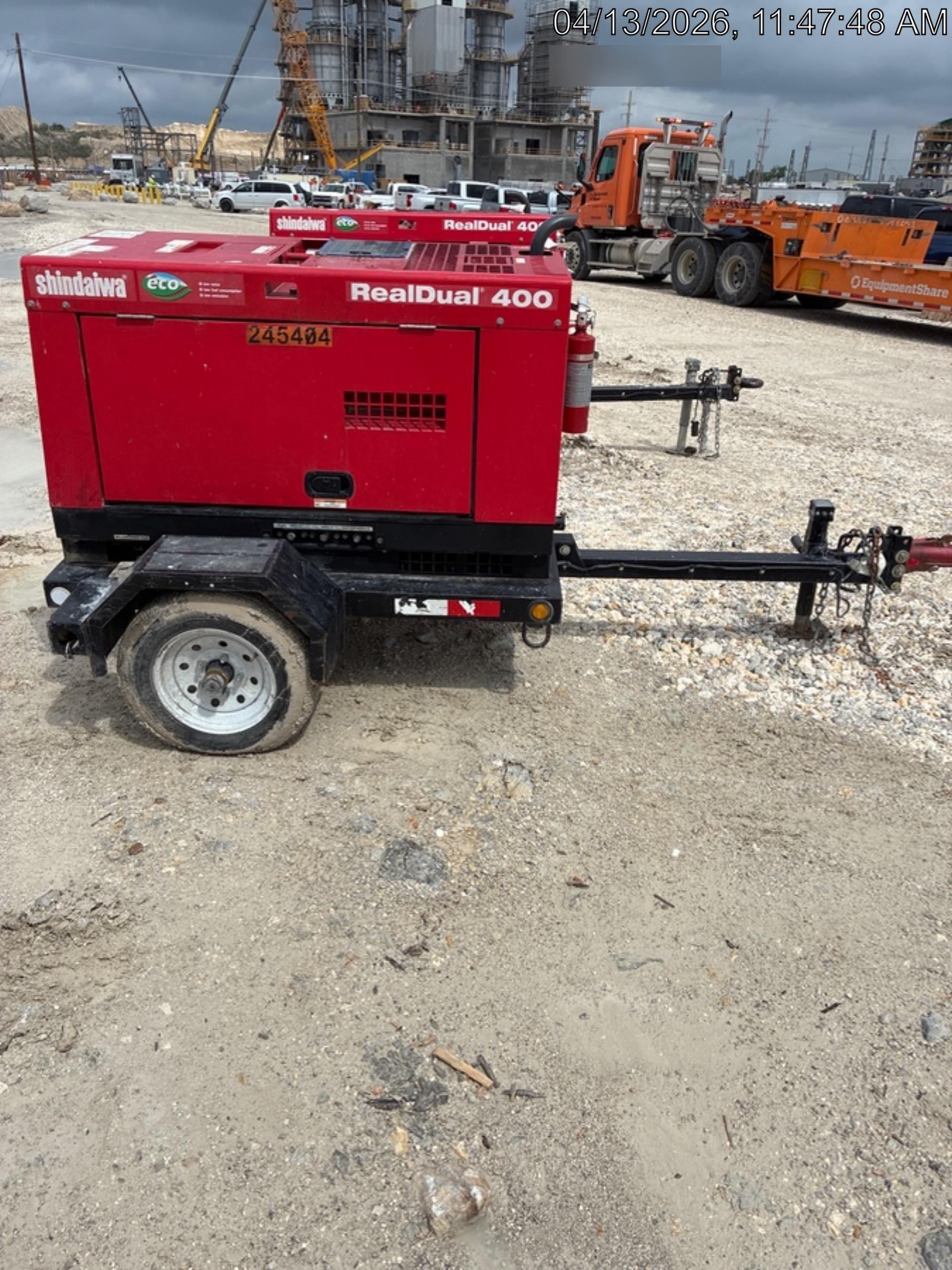 2022 Shindaiwa DGW400MDL Kubota D902 Engine, 23 HP, Dual Op Welder, Wire, Arc, Droop Stick, Tig, and CC Stick Functionality, Simulphase, 3 Phase and 1 Phase Gen Output, Single Axle NB Trlr, Slr Trckl Chrg 12V 12W, Fire Ext