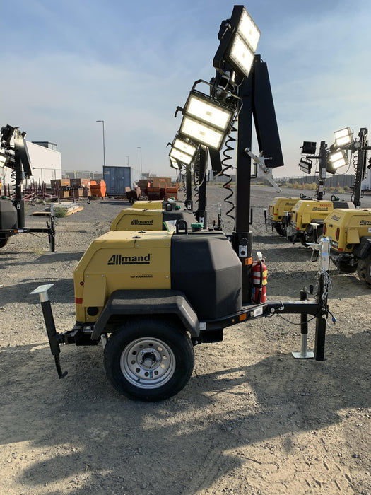 2020 Allmand NLV3GR (4) LED Light Fixture 350W, 23' Vertical Mast, 3kW Prime, Towable, Deep Sea L401, Leveling Jacks, Yanmar T4F 5.8hp