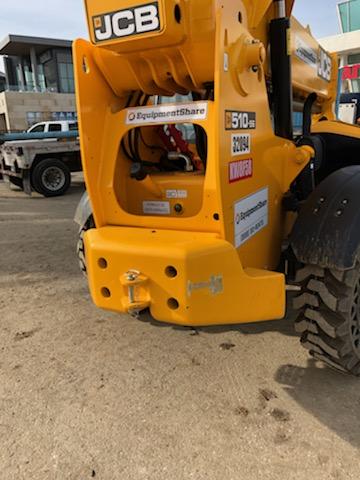 2019 JCB 510-56 Open ROPS, 74 HP, Solid Tires, Worklights, Beacon, Aux Hydraulics, Lifting Eye w/66" Carriage/60" Forks