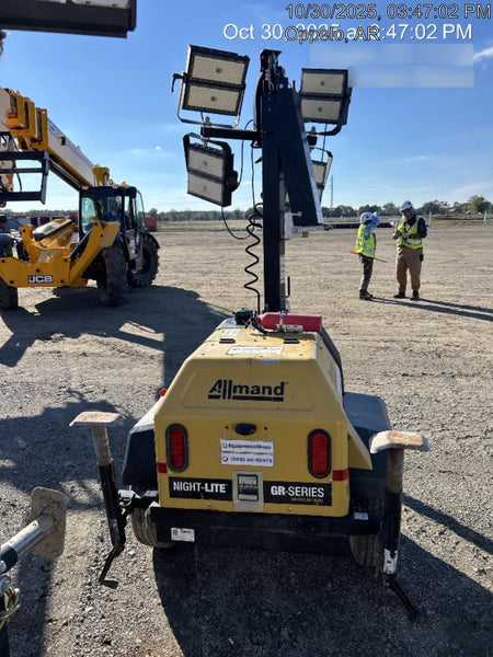 2022 Allmand NLV3GR (4) LED Light Fixture 350W, 23' Vertical Mast, 3kW Prime, Towable, Deep Sea L401, Leveling Jacks, Yanmar T4F 5.8hp