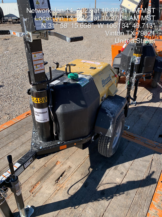 Allmand NLV3GR (4) LED Light Fixture 350W, 23' Vertical Mast, 3kW Prime, Towable, Deep Sea L401, Leveling Jacks, Yanmar T4F 5.8hp