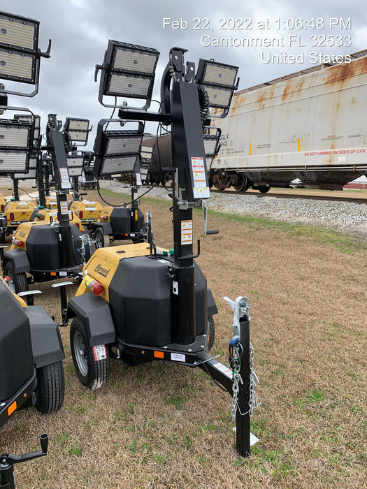 2022 Allmand NLV3GR (4) LED Light Fixture 350W, 23' Vertical Mast, 3kW Prime, Towable, Deep Sea L401, Leveling Jacks, Yanmar T4F 5.8hp