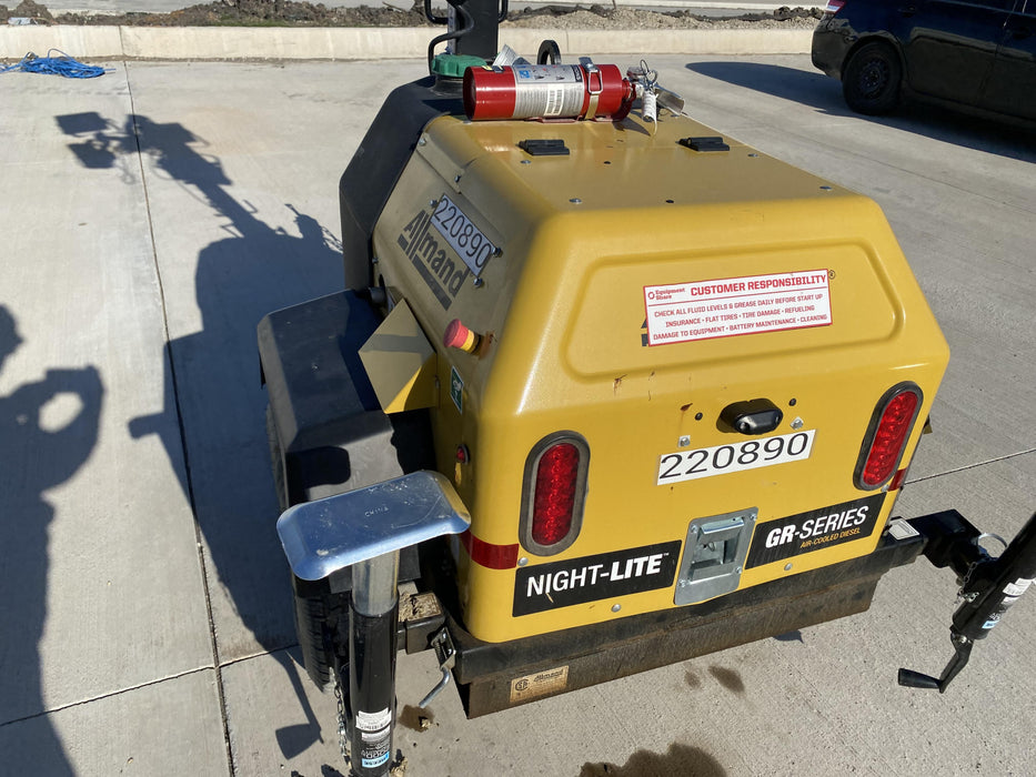 2022 Allmand NLV3GR (4) LED Light Fixture 350W, 23' Vertical Mast, 3kW Prime, Towable, Deep Sea L401, Leveling Jacks, Yanmar T4F 5.8hp