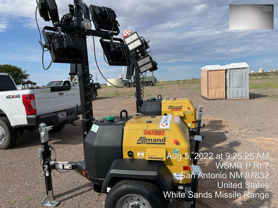 2022 Allmand NLV3GR (4) LED Light Fixture 350W, 23' Vertical Mast, 3kW Prime, Towable, ES Decals, T3