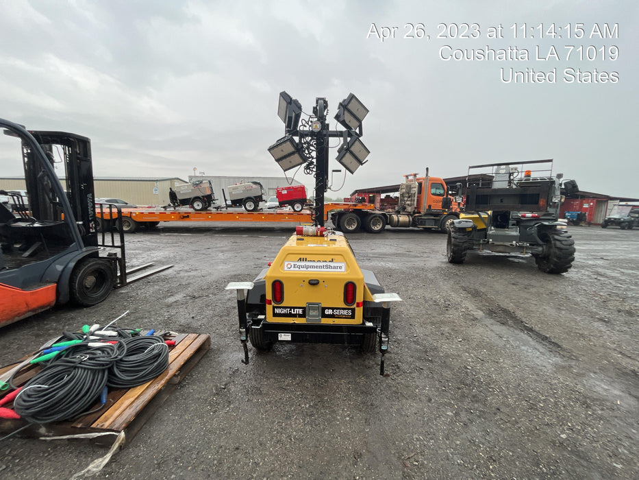 2022 Allmand NLV3GR (4) LED Light Fixture 350W, 23' Vertical Mast, 3kW Prime, Towable, Deep Sea L401, Leveling Jacks, Yanmar T4F 5.8hp