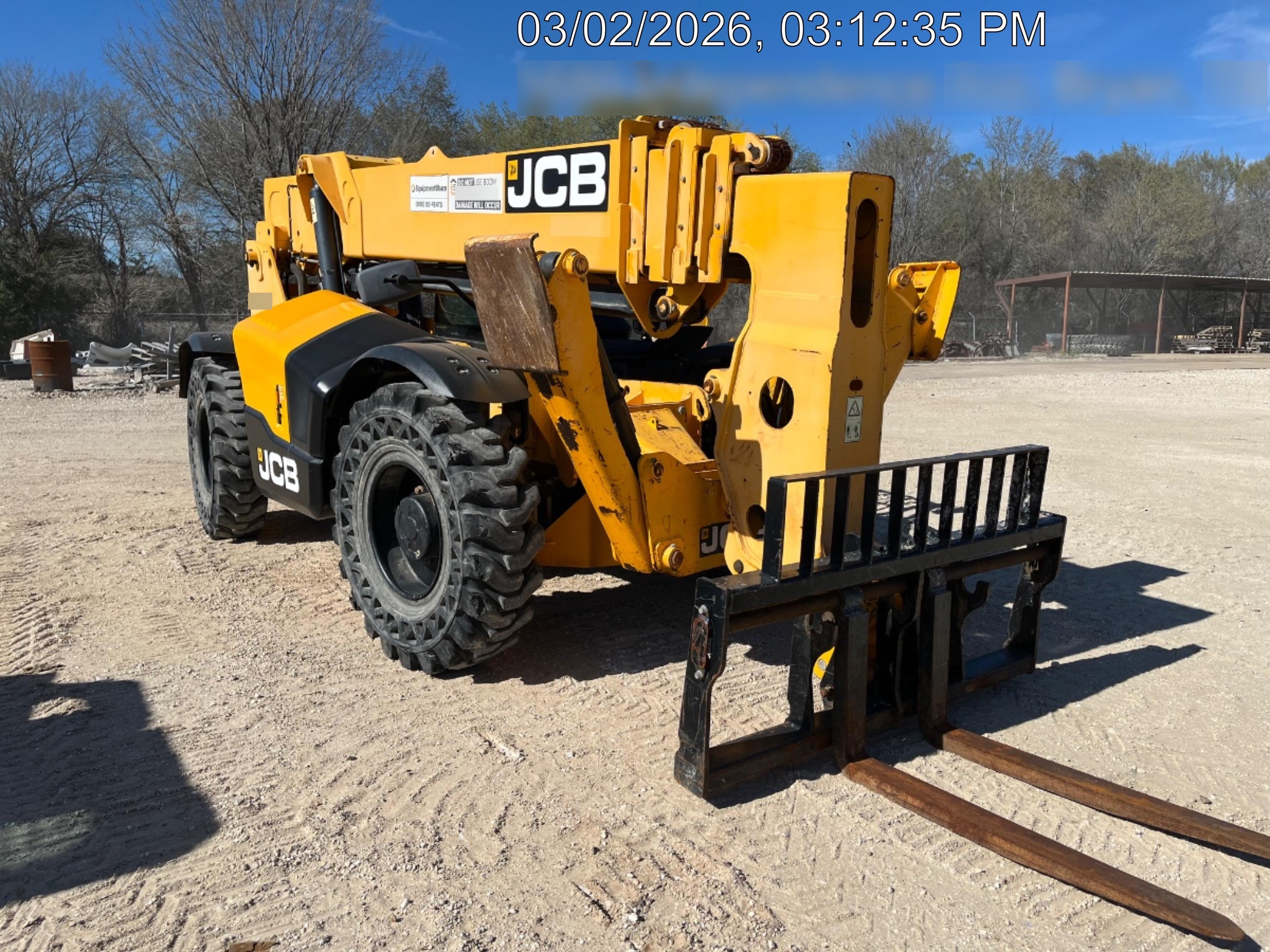 2019 JCB 510-56 Open ROPS, 74 HP, Solid Tires, Worklights, Beacon, Aux Hydraulics, Lifting Eye 72" Carriage/60" Forks