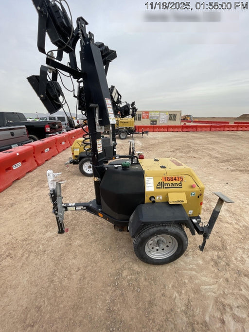 Allmand NLV3GR (4) LED Light Fixture 350W, 23' Vertical Mast, 3kW Prime, Towable, Deep Sea L401, Leveling Jacks, Yanmar T4F 5.8hp