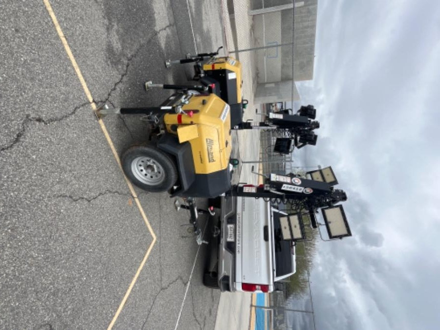 2021 Allmand NLV3GR (4) LED Light Fixture 350W, 23' Vertical Mast, 3kW Prime, Towable, Deep Sea L401, Leveling Jacks, Yanmar T4F 5.8hp