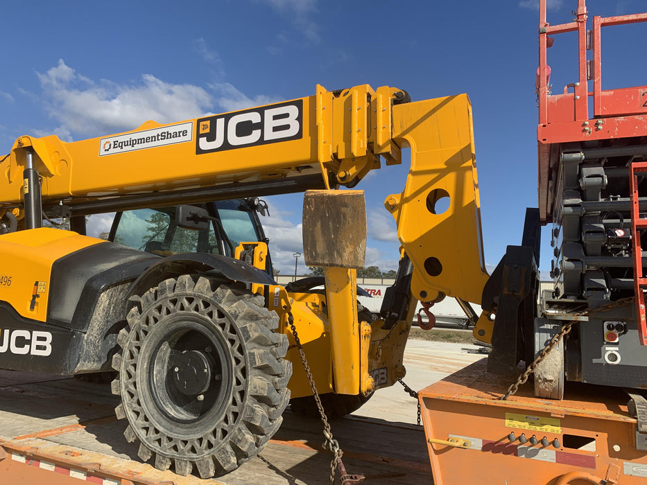 2019 JCB 510-56 Enclosed Cab, 74 HP, Solid Tires, Worklights, Beacon, Aux Hydraulics, Lifting Eye w/66" Carriage/60" Forks