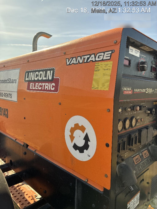 2021 Lincoln Electric Vantage 322 Vantage 322 Ready Pak 3 w/ Decals, ORANGE (includes trailer, cable rack, fender light kit) NO Telematics