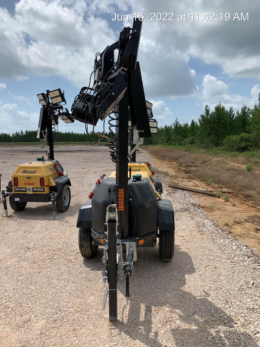 Allmand NLV3GR (4) LED Light Fixture 350W, 23' Vertical Mast, 3kW Prime, Towable, Deep Sea L401, Leveling Jacks, Yanmar T4F 5.8hp