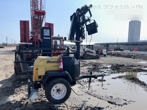 2022 Allmand NLV3GR (4) LED Light Fixture 350W, 23' Vertical Mast, 3kW Prime, Towable, Deep Sea L401, Leveling Jacks, Yanmar T4F 5.8hp