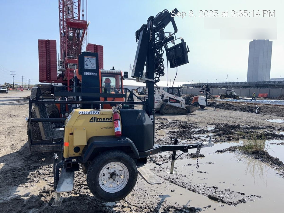 2022 Allmand NLV3GR (4) LED Light Fixture 350W, 23' Vertical Mast, 3kW Prime, Towable, Deep Sea L401, Leveling Jacks, Yanmar T4F 5.8hp