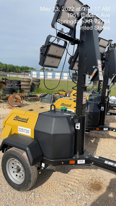 2022 Allmand NLV3GR (4) LED Light Fixture 350W, 23' Vertical Mast, 3kW Prime, Towable, Deep Sea L401, Leveling Jacks, Yanmar T4F 5.8hp