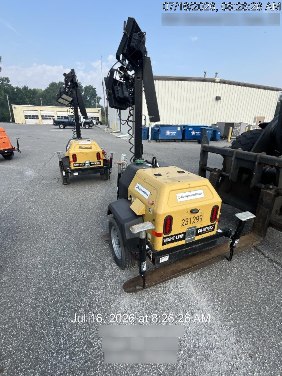 2022 Allmand NLV3GR (4) LED Light Fixture 350W, 23' Vertical Mast, 3kW Prime, Towable, Deep Sea L401, Leveling Jacks, Yanmar T4F 5.8hp