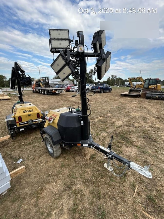 2022 Allmand NLV3GR (4) LED Light Fixture 350W, 23' Vertical Mast, 3kW Prime, Towable, Deep Sea L401, Leveling Jacks, Yanmar T4F 5.8hp