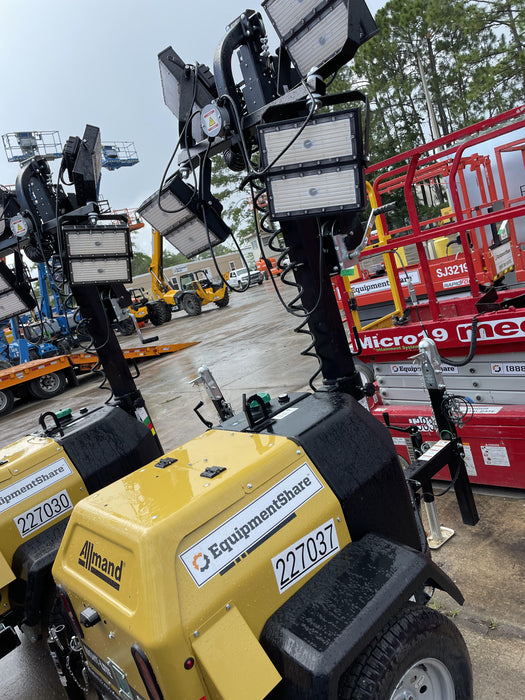 2022 Allmand NLV3GR (4) LED Light Fixture 350W, 23' Vertical Mast, 3kW Prime, Towable, Deep Sea L401, Leveling Jacks, Yanmar T4F 5.8hp