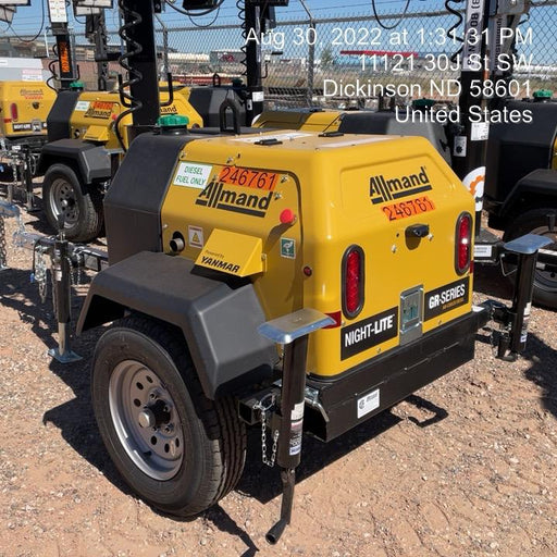 2022 Allmand NLV3GR (4) LED Light Fixture 350W, 23' Vertical Mast, 3kW Prime, Towable, ES Decals, T3