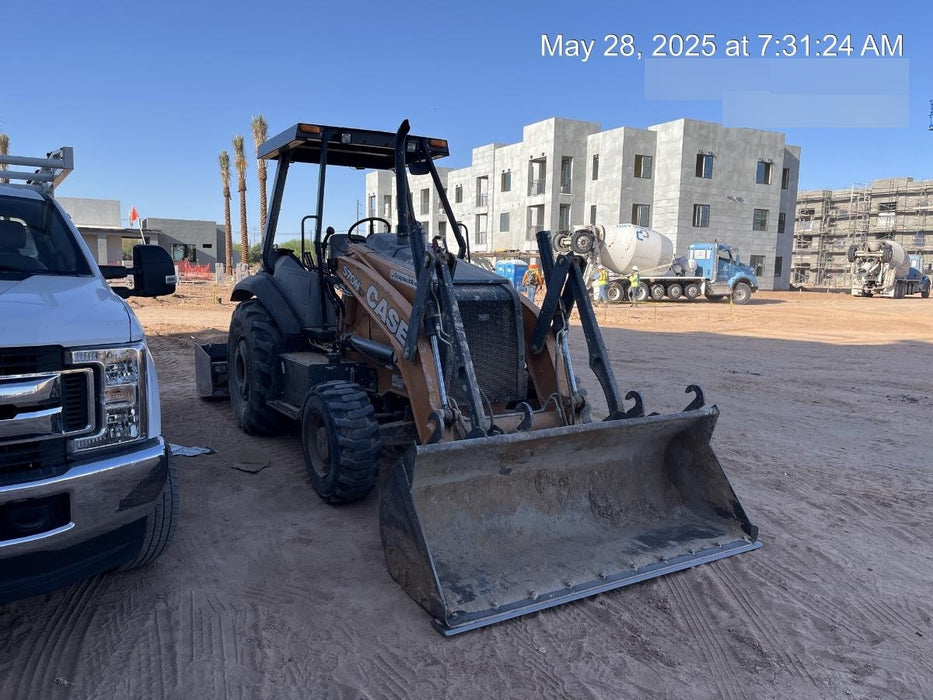 2019 Case 570N EP Canopy, 4WD, GP Front Bucket, Dual Tilt Cylinder, 84" Box Blade w/ Scarifier, Wheel Weights, Beacon