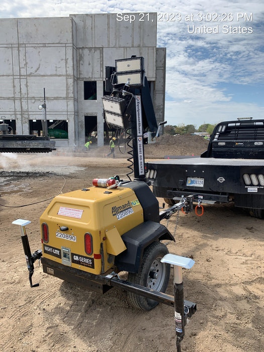 2022 Allmand NLV3GR (4) LED Light Fixture 350W, 23' Vertical Mast, 3kW Prime, Towable, Deep Sea L401, Leveling Jacks, Yanmar T4F 5.8hp