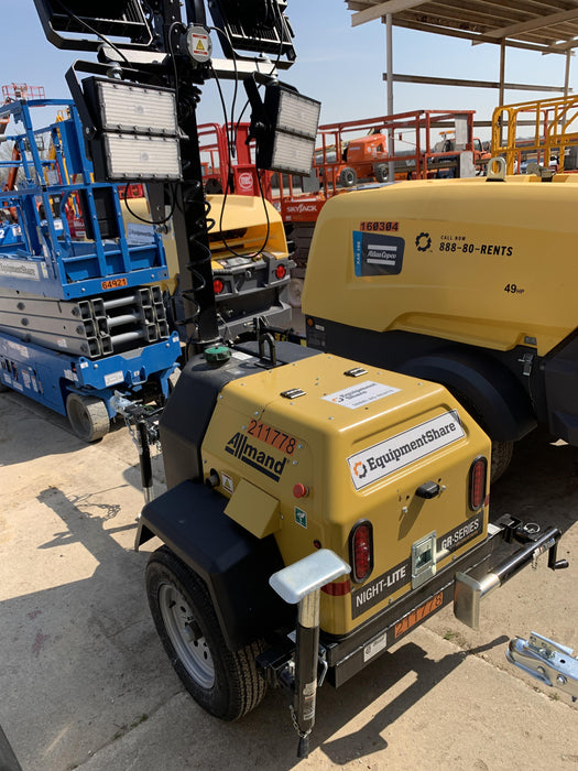 2022 Allmand NLV3GR (4) LED Light Fixture 350W, 23' Vertical Mast, 3kW Prime, Towable, Deep Sea L401, Leveling Jacks, Yanmar T4F 5.8hp