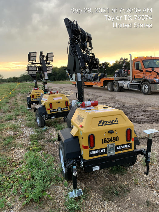 2021 Allmand NLV3GR (4) LED Light Fixture 350W, 23' Vertical Mast, 3kW Prime, Towable, Deep Sea L401, Leveling Jacks, Yanmar T4F 5.8hp