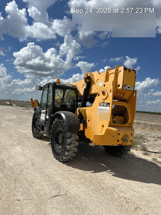2019 JCB 512-56 109 HP w/CAB/HVAC, Beacon, Aux Hydraulics, Worklights, Solid Tires, 60" Carriage/Forks