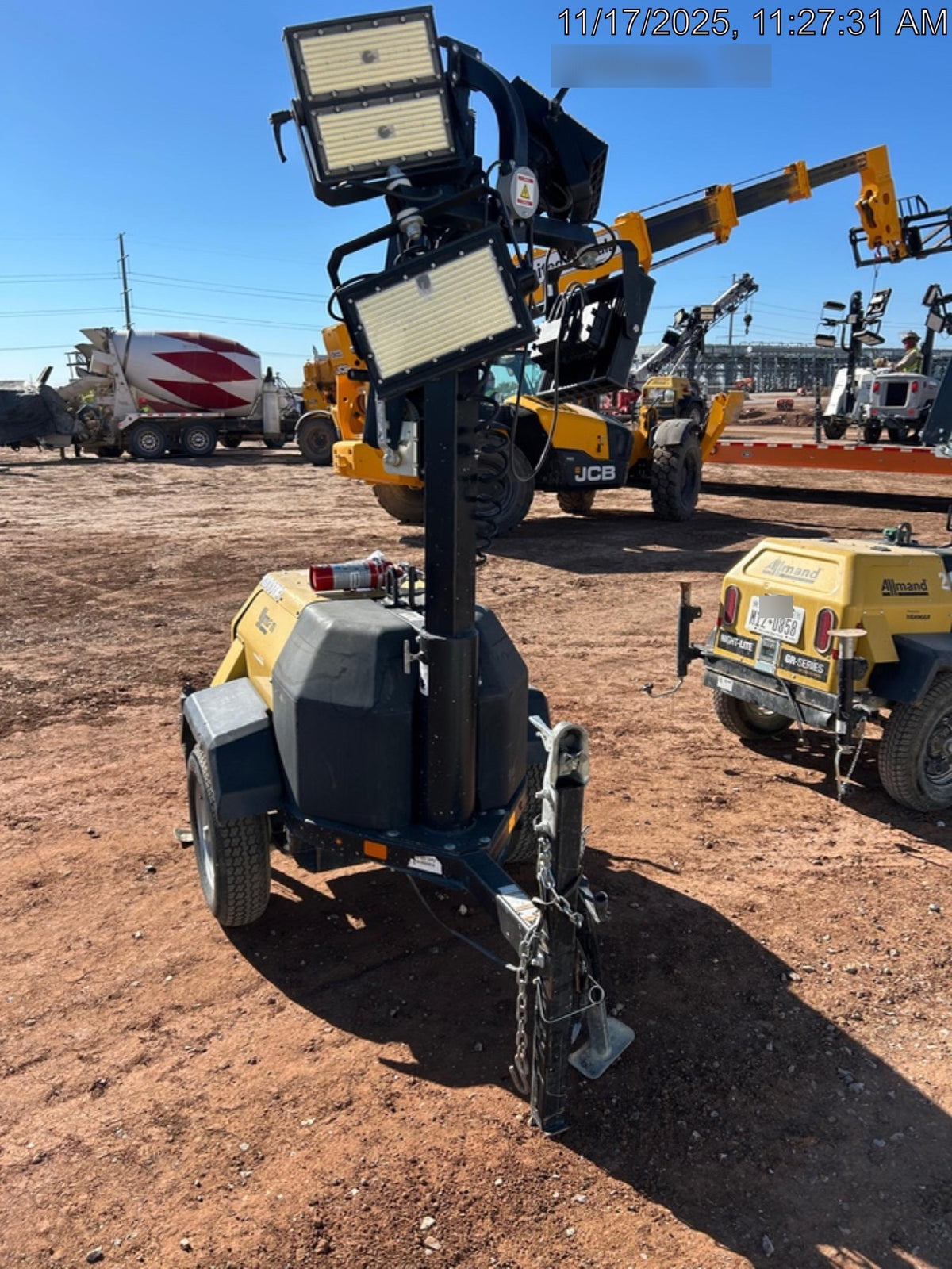 2022 Allmand NLV3GR (4) LED Light Fixture 350W, 23' Vertical Mast, 3kW Prime, Towable, Deep Sea L401, Leveling Jacks, Yanmar T4F 5.8hp