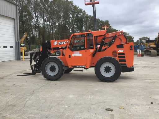2019 Skytrak 6036 Cab/Heat/Air, Solid Tires, LED Work Lights, Beacon w/50" Carriage, 48" Pallet Forks