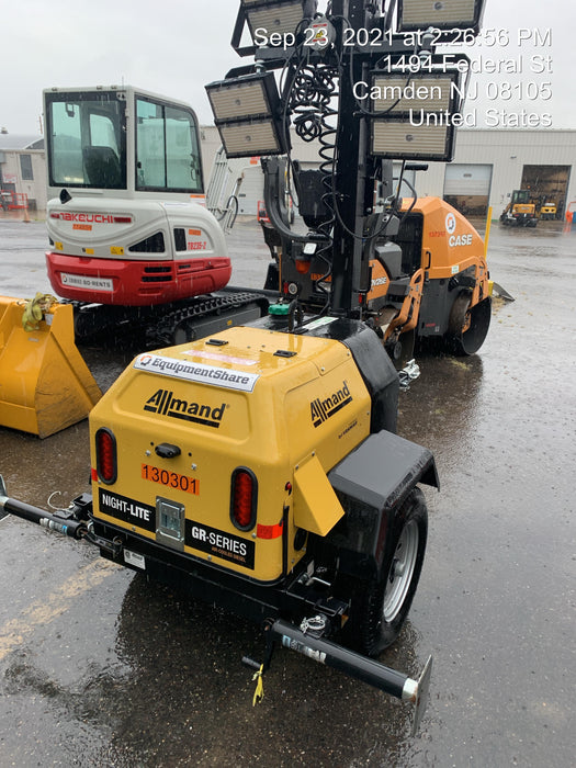 2021 Allmand NLV3GR (4) LED Light Fixture 350W, 23' Vertical Mast, 3kW Prime, Towable, Deep Sea L401, Leveling Jacks, Yanmar T4F 5.8hp