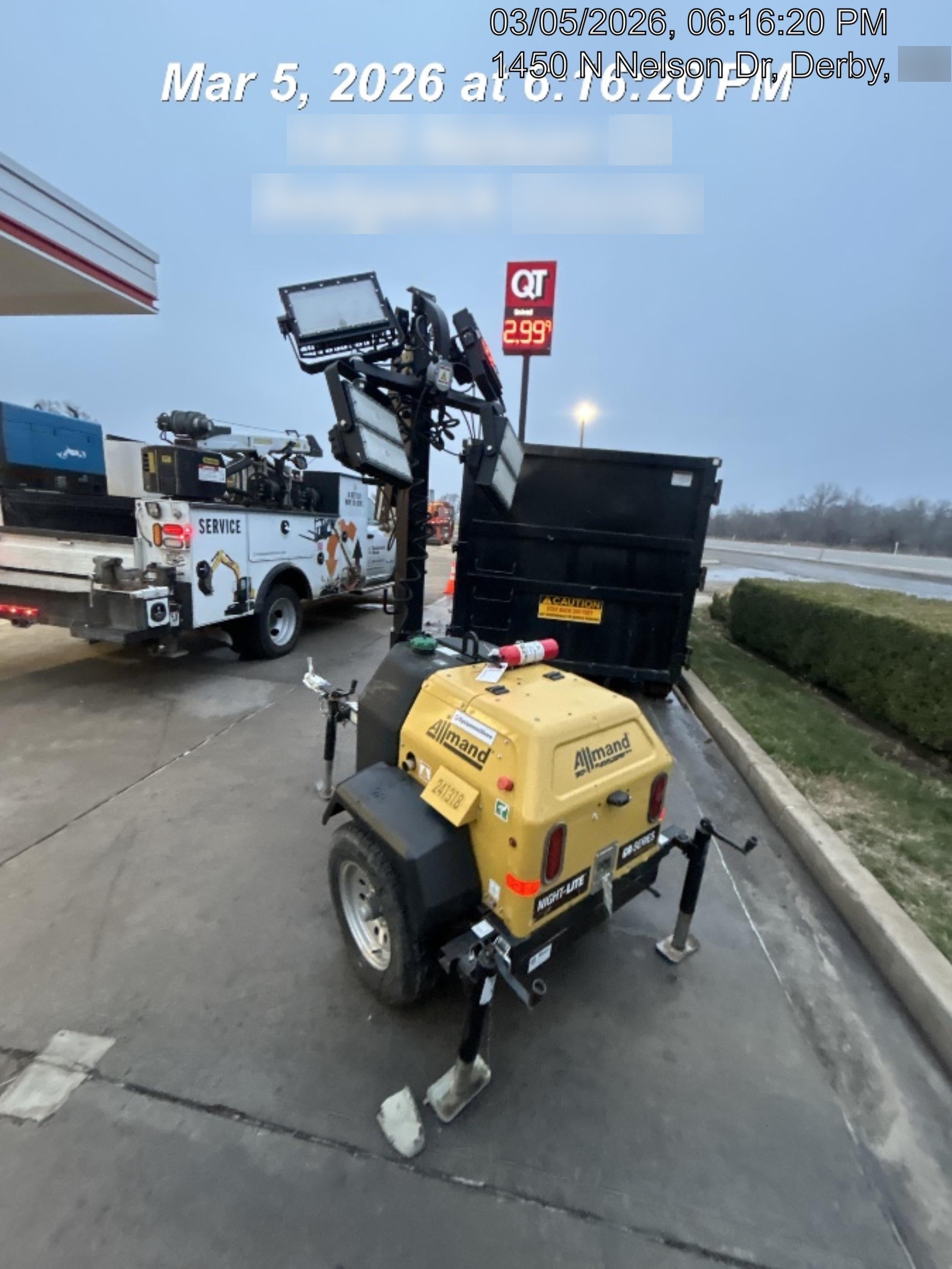 2022 Allmand NLV3GR (4) LED Light Fixture 350W, 23' Vertical Mast, 3kW Prime, Towable, Deep Sea L401, Leveling Jacks, Yanmar T4F 5.8hp
