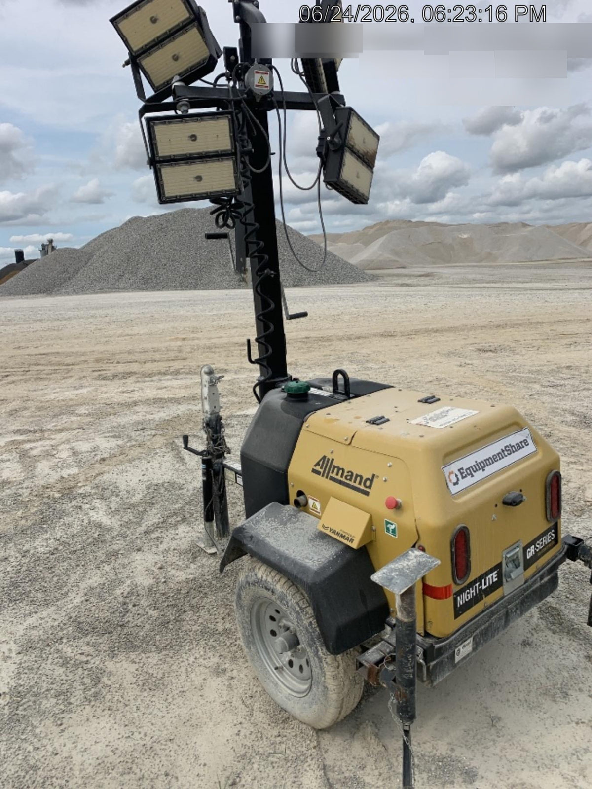 2021 Allmand NLV3GR (4) LED Light Fixture 350W, 23' Vertical Mast, 3kW Prime, Towable, Deep Sea L401, Leveling Jacks, Yanmar T4F 5.8hp