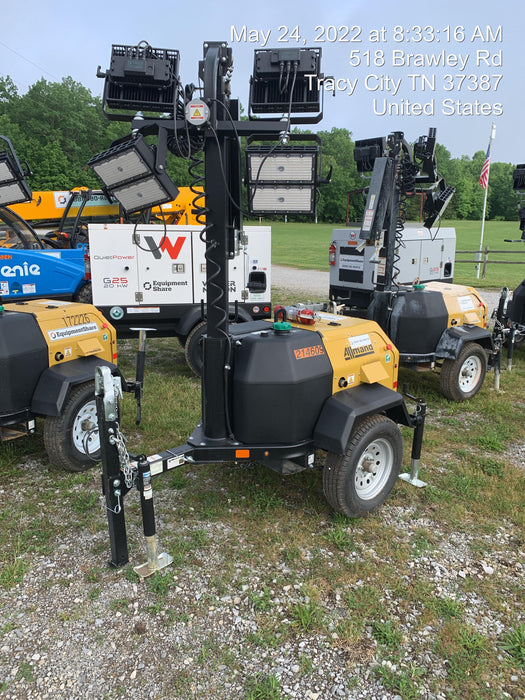 2022 Allmand NLV3GR (4) LED Light Fixture 350W, 23' Vertical Mast, 3kW Prime, Towable, Deep Sea L401, Leveling Jacks, Yanmar T4F 5.8hp