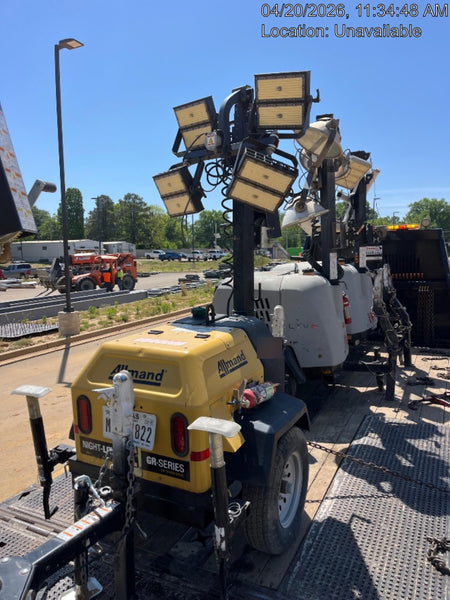 Allmand NLV3GR (4) LED Light Fixture 350W, 23' Vertical Mast, 3kW Prime, Towable, Deep Sea L401, Leveling Jacks, Yanmar T4F 5.8hp