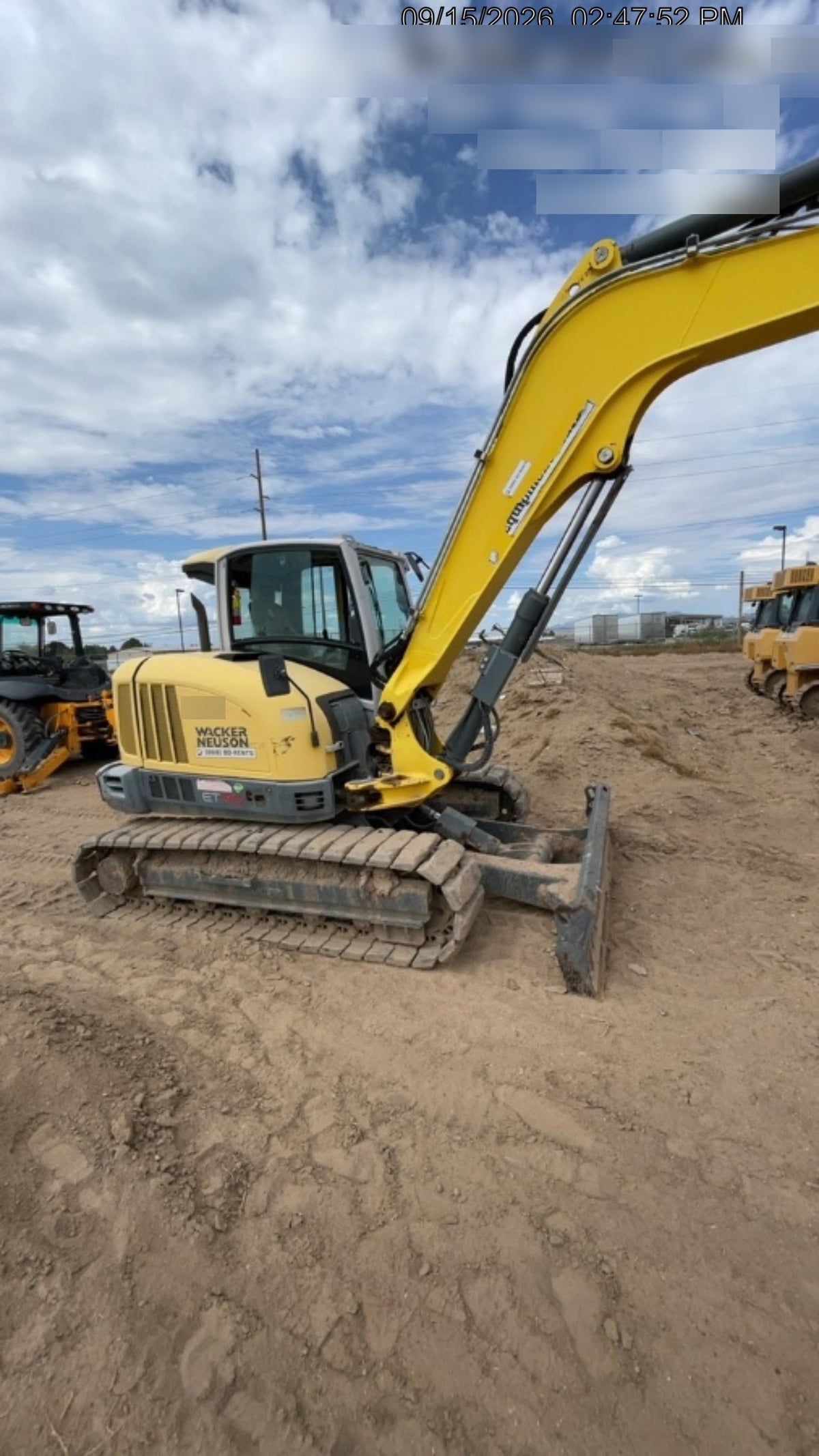 Wacker Neuson ET90 Enclosed Cab, Hybrid Tracks, Long Dipperstick, Bucket