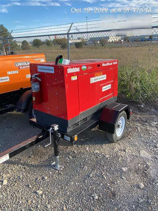 2022 Shindaiwa DGW400MDL Kubota D902 Engine, 23 HP, Dual Op Welder, Wire, Arc, Droop Stick, Tig, and CC Stick Functionality, Simulphase, 3 Phase and 1 Phase Gen Output, Single Axle NB Trlr, Slr Trckl Chrg 12V 12W, Fire Ext