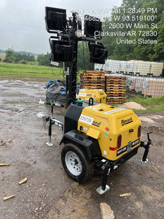 2022 Allmand NLV3GR (4) LED Light Fixture 350W, 23' Vertical Mast, 3kW Prime, Towable, Deep Sea L401, Leveling Jacks, Yanmar T4F 5.8hp