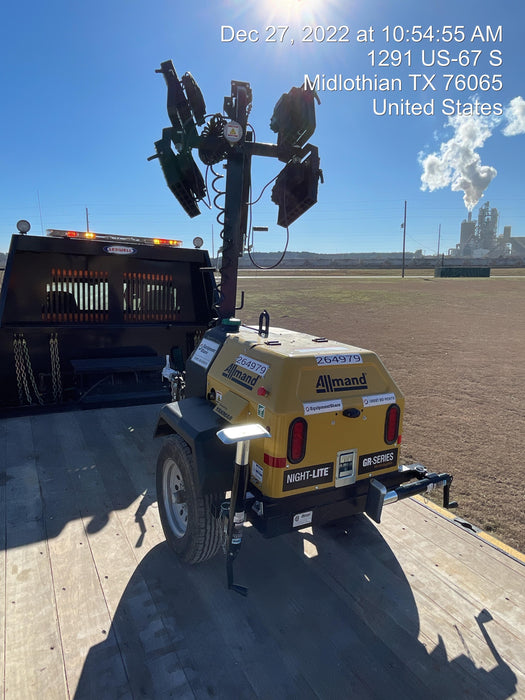 2022 Allmand NLV3GR (4) LED Light Fixture 350W, 23' Vertical Mast, 3kW Prime, Towable, ES Decals, T3