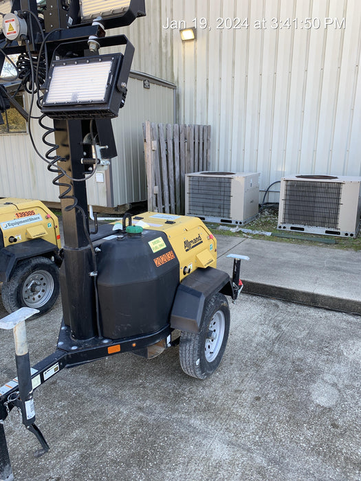 2022 Allmand NLV3GR (4) LED Light Fixture 350W, 23' Vertical Mast, 3kW Prime, Towable, Deep Sea L401, Leveling Jacks, Yanmar T4F 5.8hp