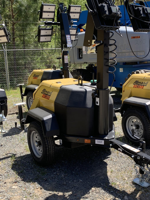 2022 Allmand NLV3GR (4) LED Light Fixture 350W, 23' Vertical Mast, 3kW Prime, Towable, Deep Sea L401, Leveling Jacks, Yanmar T4F 5.8hp