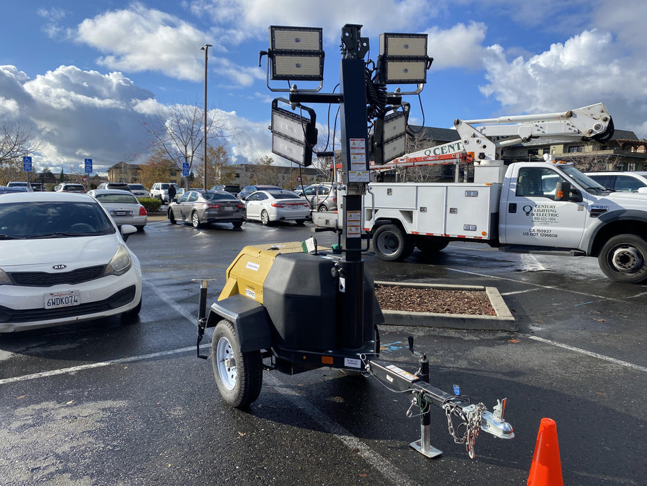 Allmand NLV3GR (4) LED Light Fixture 350W, 23' Vertical Mast, 3kW Prime, Towable, Deep Sea L401, Leveling Jacks, Yanmar T4F 5.8hp