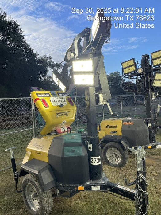 2022 Allmand NLV3GR (4) LED Light Fixture 350W, 23' Vertical Mast, 3kW Prime, Towable, ES Decals, T3