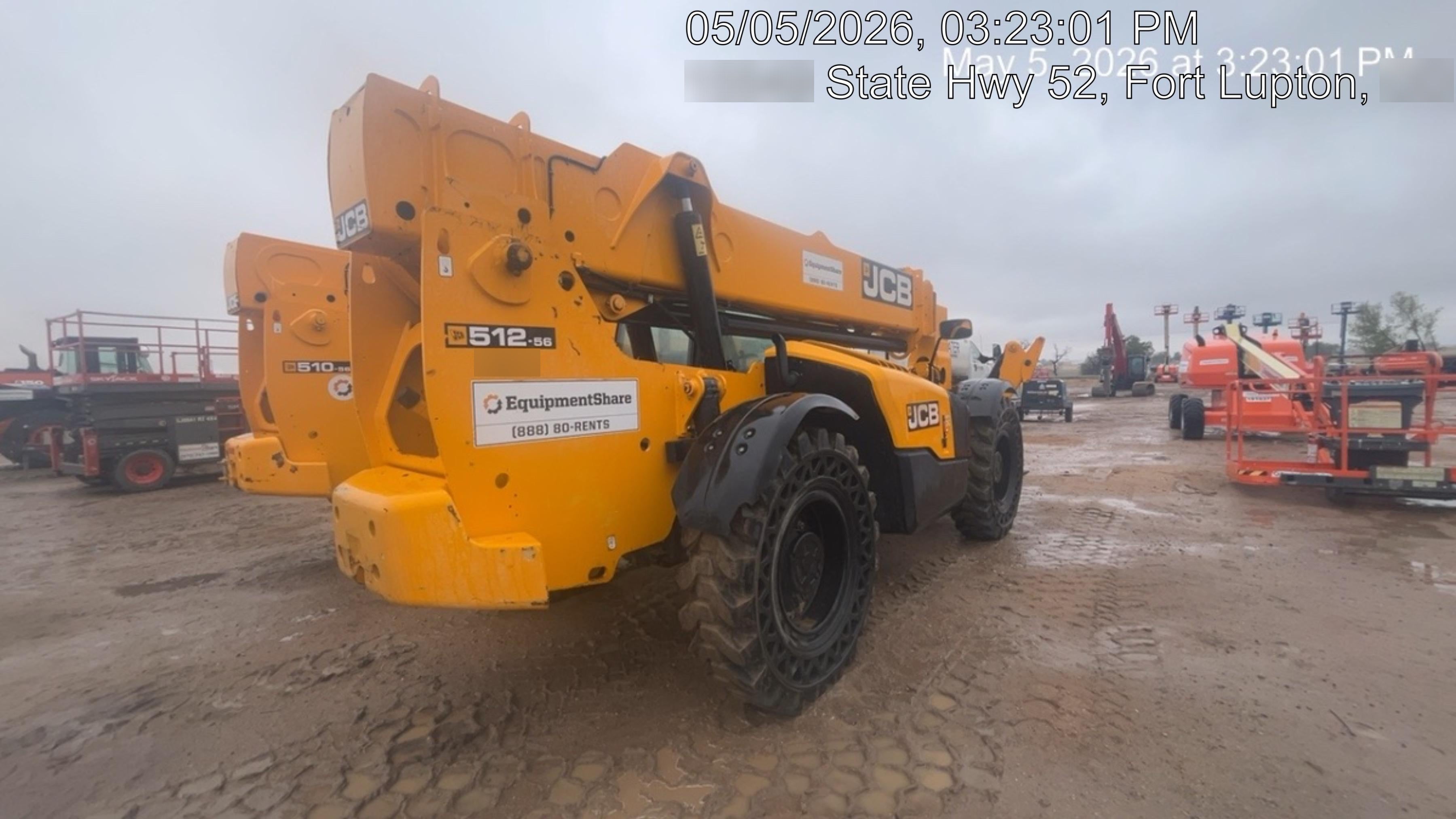 2019 JCB 512-56 JCB 512-56 Enclosed Cab, 109 HP, Solid Tires, Worklights, Beacon, Aux Hydraulics, Lifting Eye w/60" Carriage/60" Forks